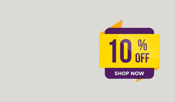 A colorful graphic banner with "10% OFF" and a "SHOP NOW" call to action.
