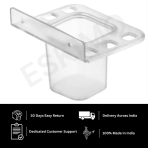 A close-up view of the Eskimo 2-in-1 Multipurpose Holder, a clear plastic bathroom organizer for toothbrushes and toothpaste, with features like "30 Days Easy Return" and "100% Made In India" listed below it.