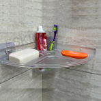 Eskimo 5-in-1 multipurpose holder showing compartments for toothpaste, toothbrush, and two soaps.