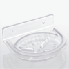 Clear plastic oval soap dish with a curved front and drainage slots, designed for wall mounting.