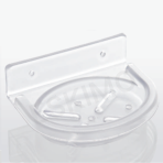 Clear plastic oval soap dish with a curved front and drainage slots, designed for wall mounting.