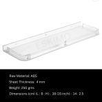 Specifications of the 15-inch Eskimo transparent shelf, including its ABS material, dimensions, and weight of 250 grams.